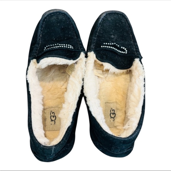 UGG Ansley Bling Edition Women’s Sheepskin Lined Black Moccasins Size 9 - Picture 2 of 8